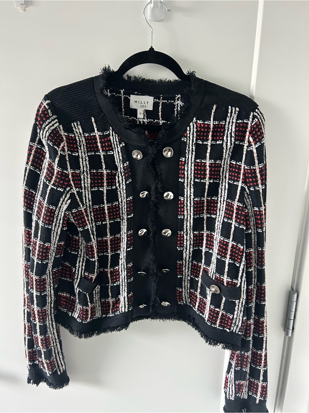Milly Navy & Orange Tweed Fringe Jacket